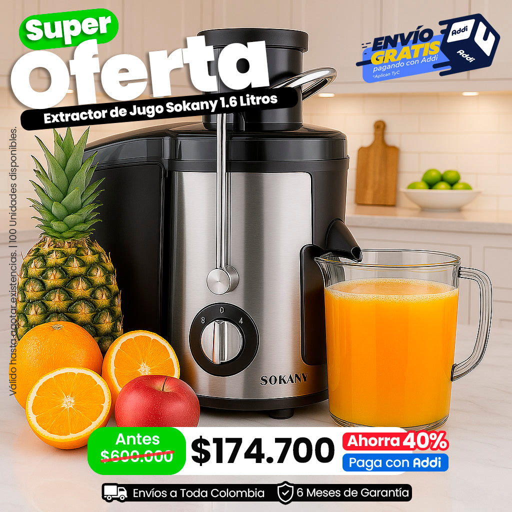 🍊 Extractor de Jugo Sokany® con Separador de Pulpa – Eléctrico, 1.6 Litros, 800W