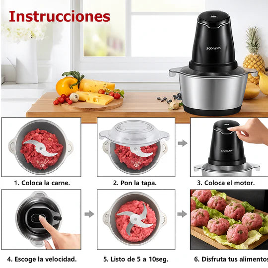 Picadora Eléctrica SOKANY® de 4L de Capacidad Con Potencia de 800 W