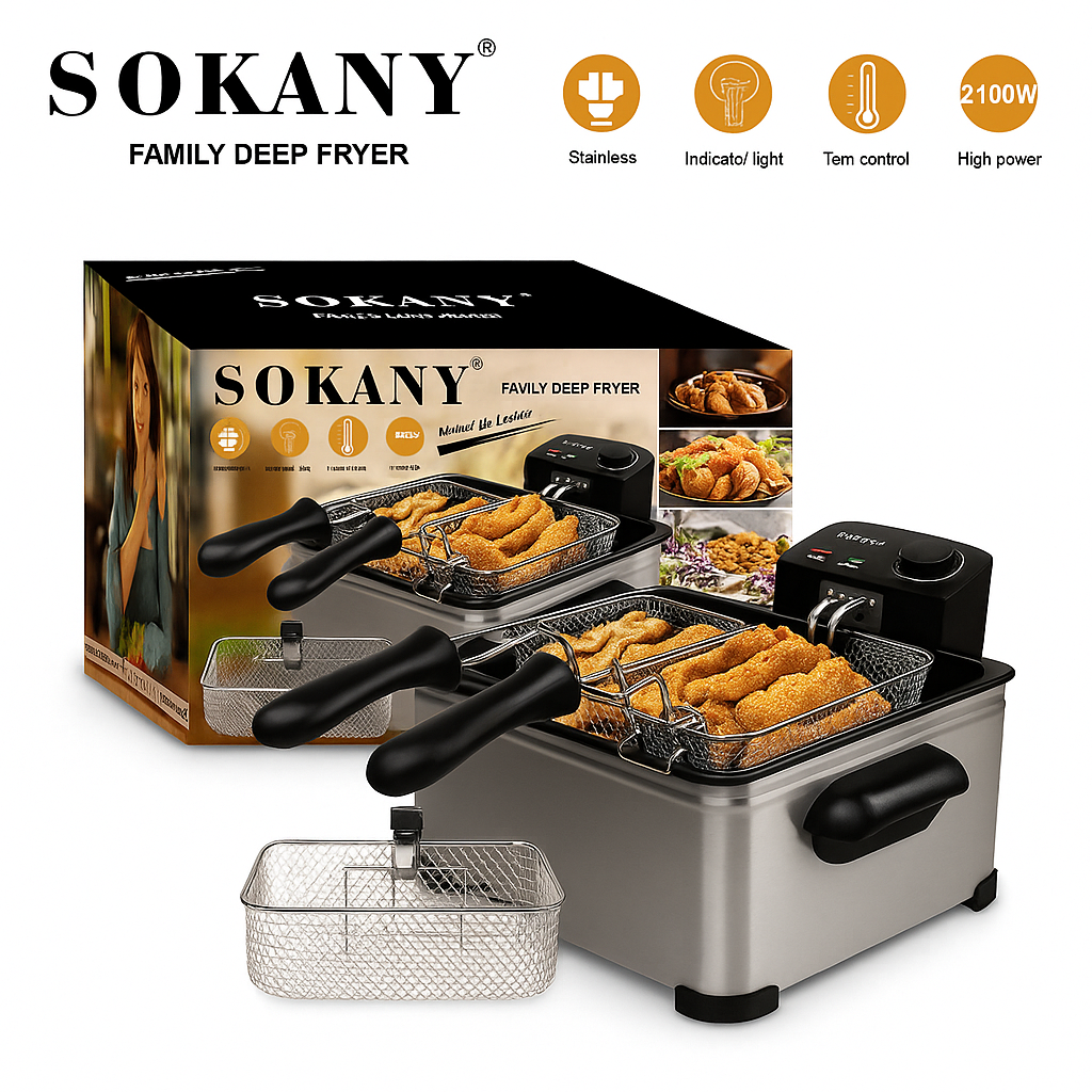 Freidora de Aceite Sokany® de 5L con 2 Cestas