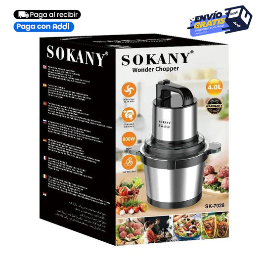 Picadora Eléctrica SOKANY® de 4L de Capacidad Con Potencia de 800 W