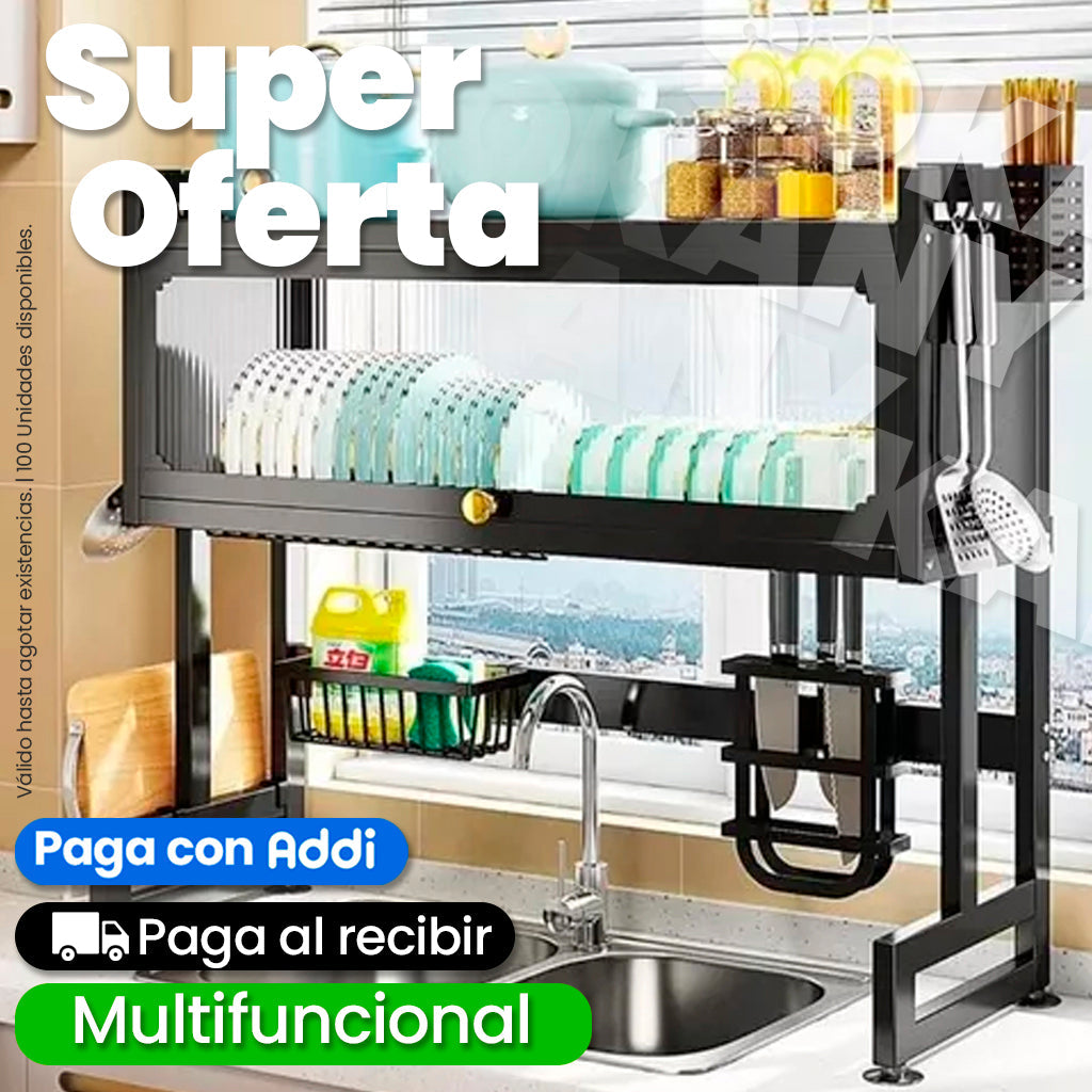 Organizador Escurridor de Platos con Tapa de 65 cm y 85 cm Acero Inoxidable Negro BlackFriday