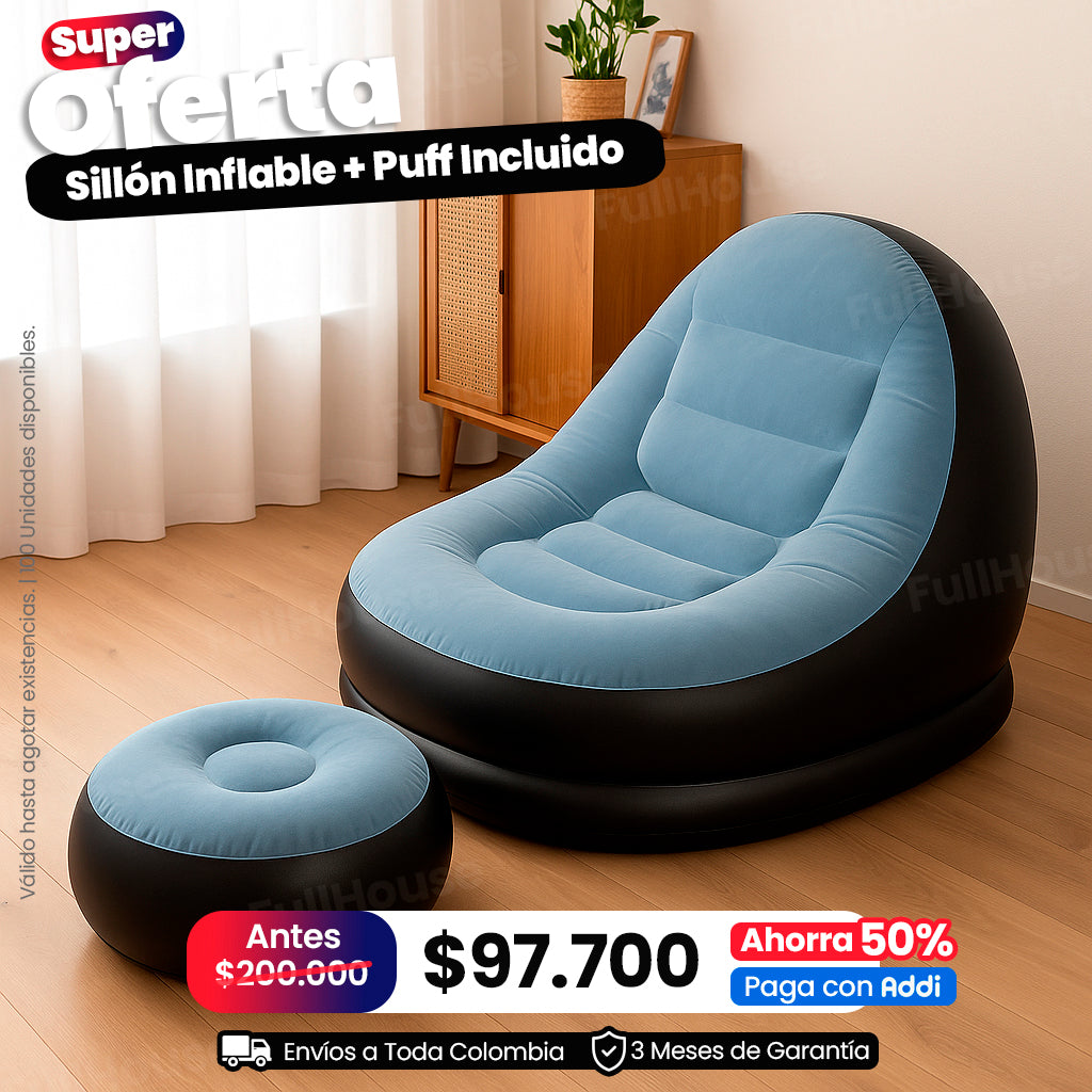 Sillón Inflable + Puff Lleva Gratis Bomba de Inflado Fácil