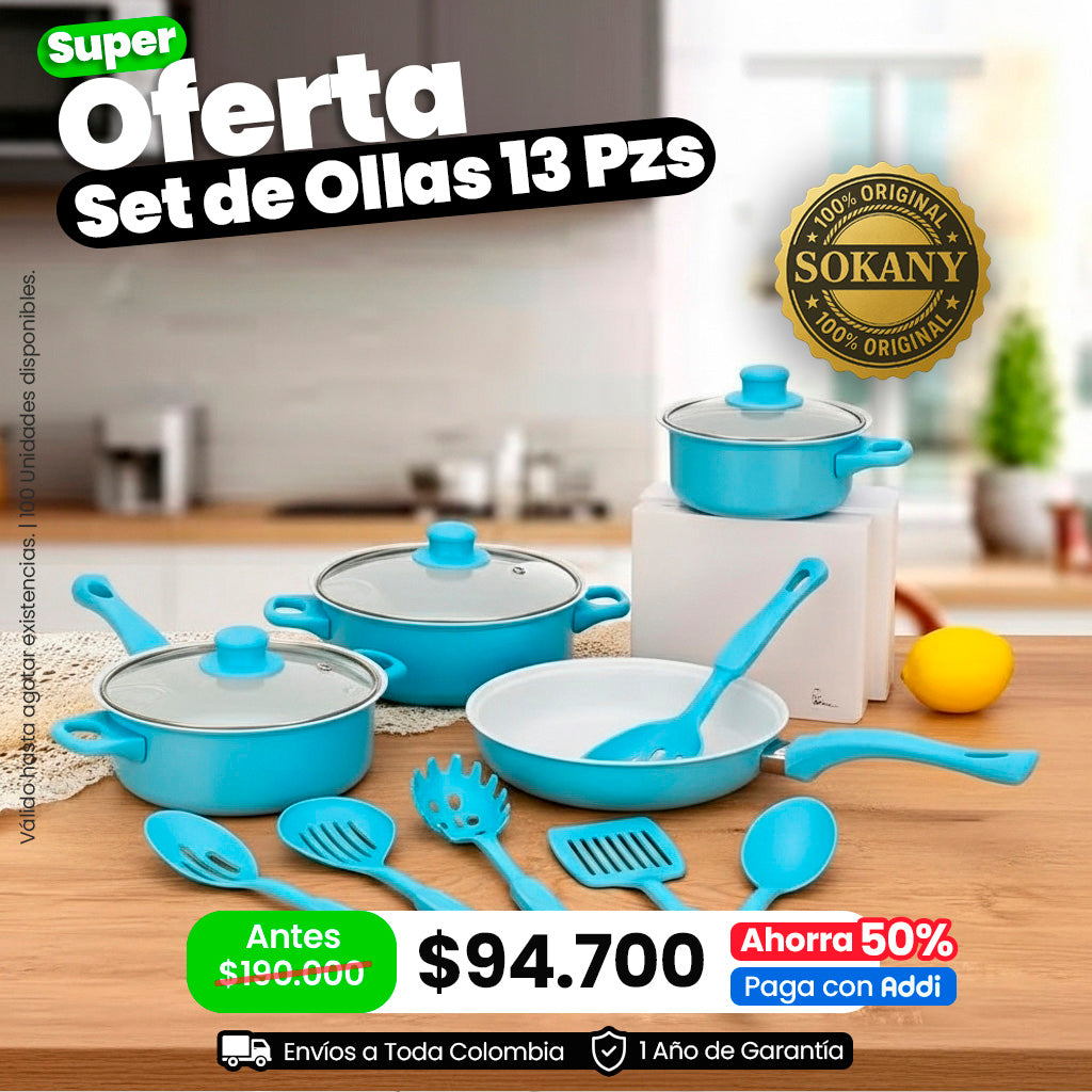 Batería Cocina Ollas 13 Piezas Utensilios Cocina Sokany