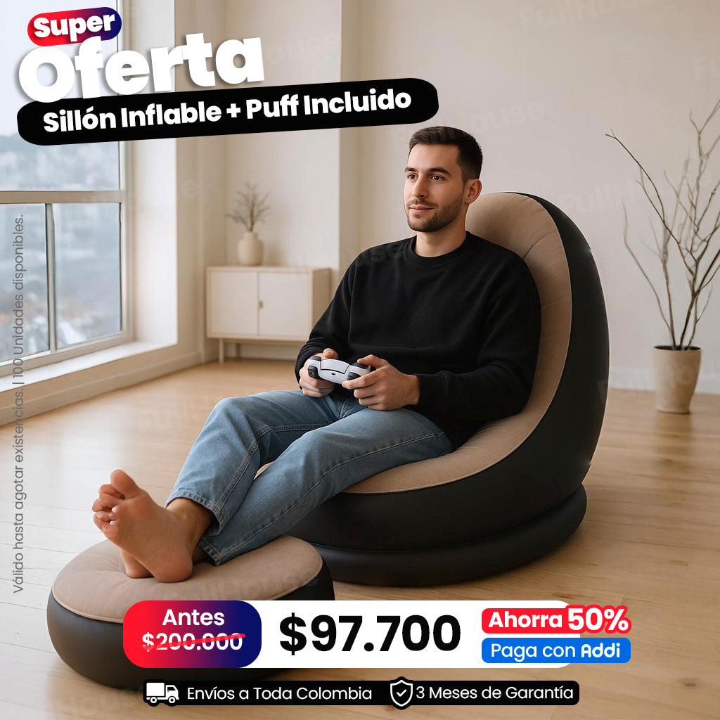 Sillón Inflable + Puff Lleva Gratis Bomba de Inflado Fácil