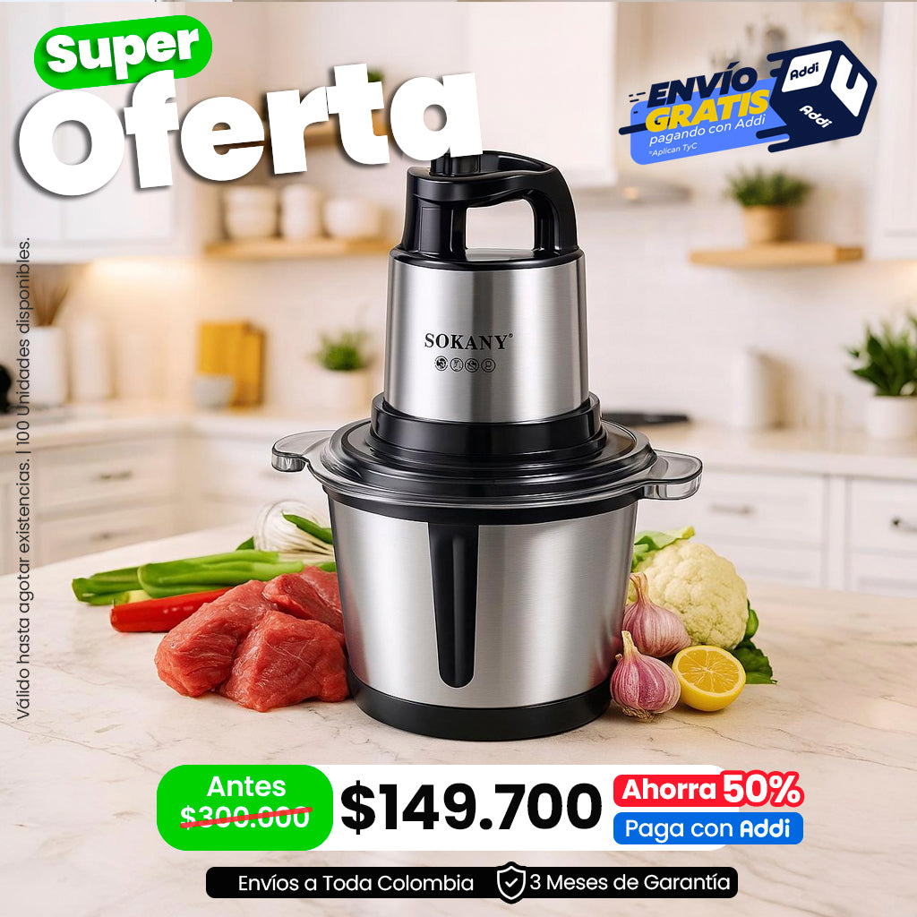 Picadora Eléctrica SOKANY® de 4L de Capacidad Con Potencia de 800 W