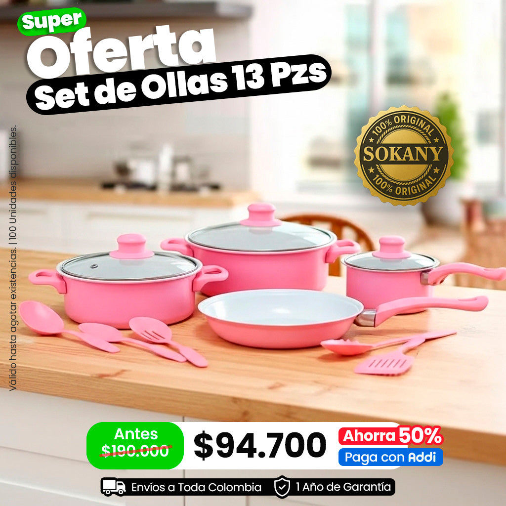 Batería Cocina Ollas 13 Piezas Utensilios Cocina Sokany