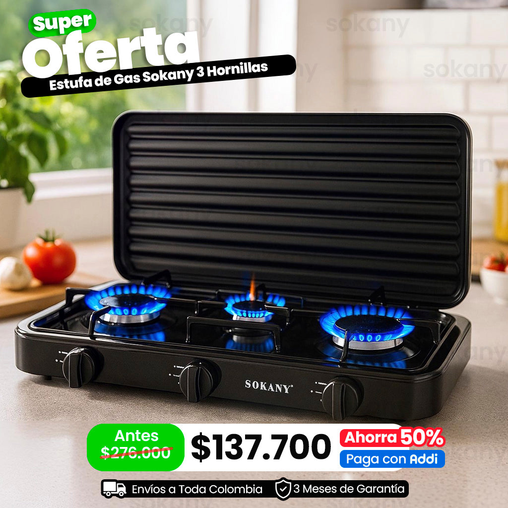Estufa de Gas 3 Boquillas Sokany – Acero Inoxidable
