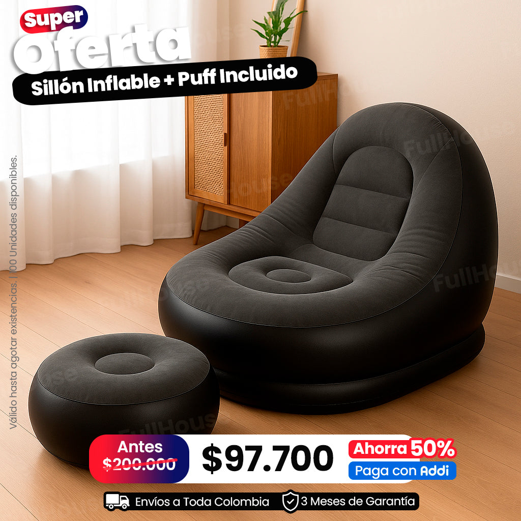 Sillón Inflable + Puff Lleva Gratis Bomba de Inflado Fácil