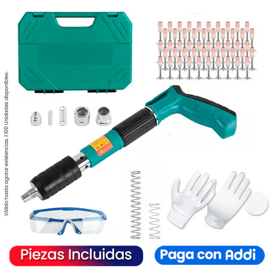 Kit de Pistola Remachadora Manual con Clavos de Acero + Paquete de Chazos Fulminantes