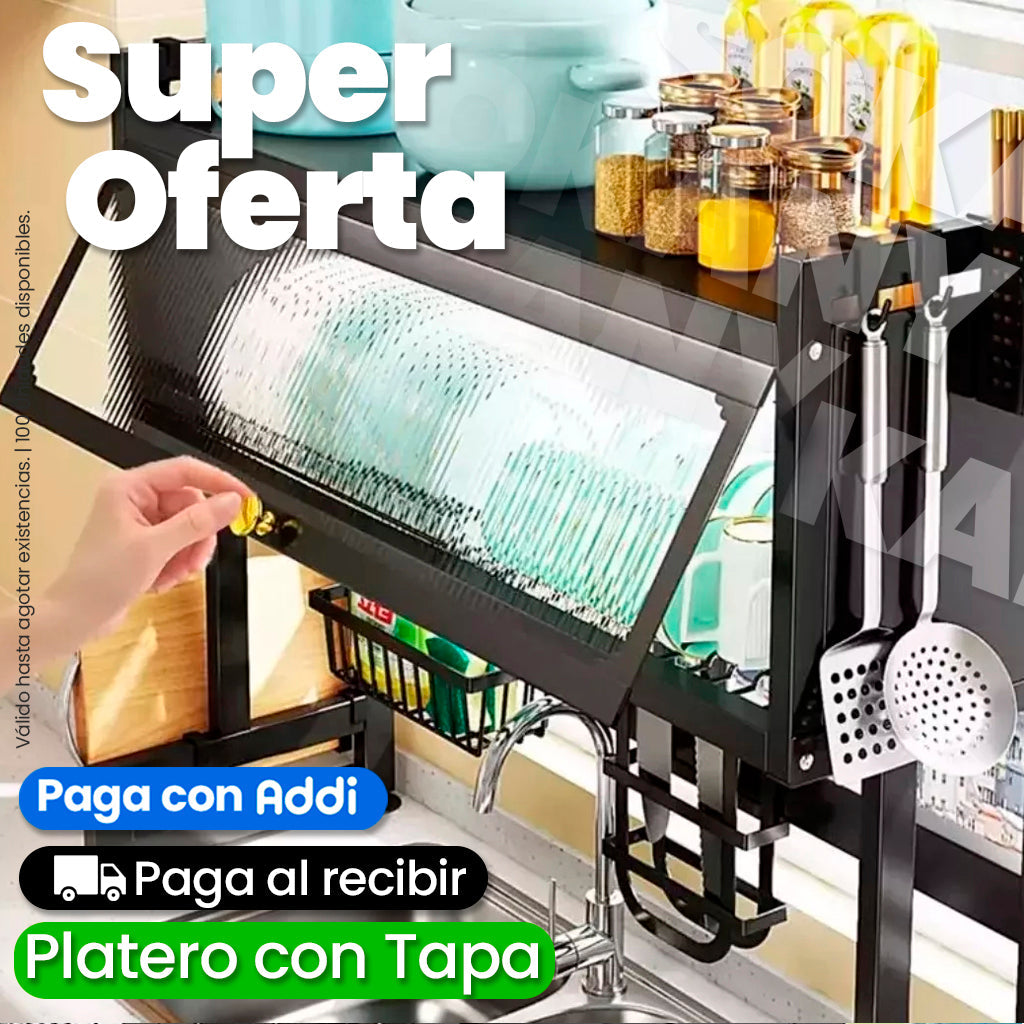 Organizador Escurridor de Platos con Tapa de 65 cm y 85 cm Acero Inoxidable Negro BlackFriday