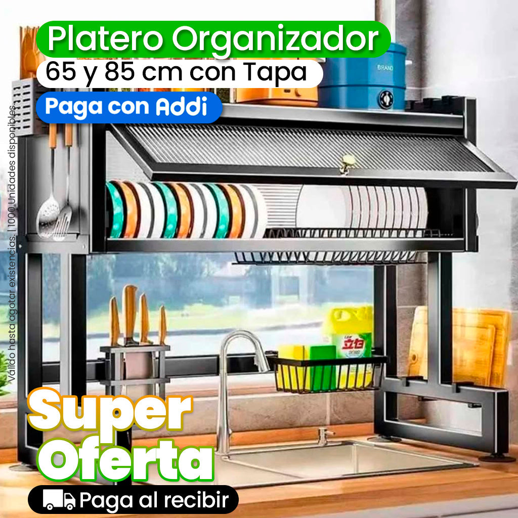 Organizador Escurridor de Platos con Tapa de 65 cm y 85 cm Acero Inoxidable Negro BlackFriday