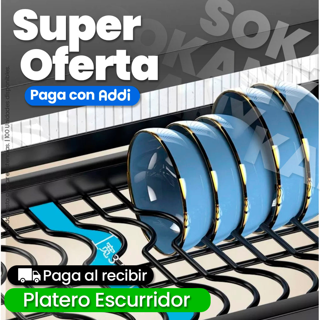 Organizador Escurridor de Platos con Tapa de 65 cm y 85 cm Acero Inoxidable Negro BlackFriday