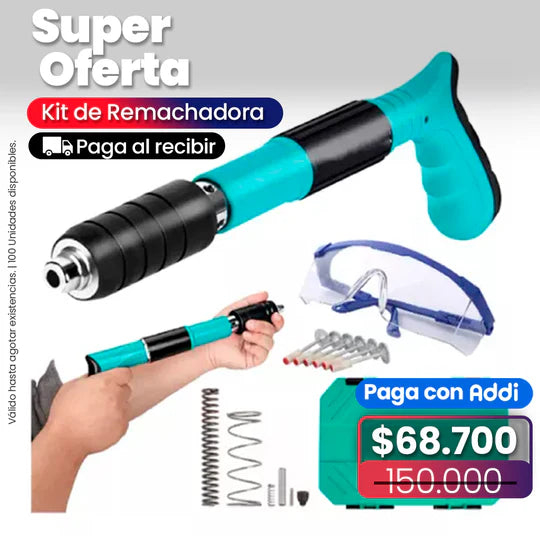 Kit de Pistola Remachadora Manual con Clavos de Acero + Paquete de Chazos Fulminantes