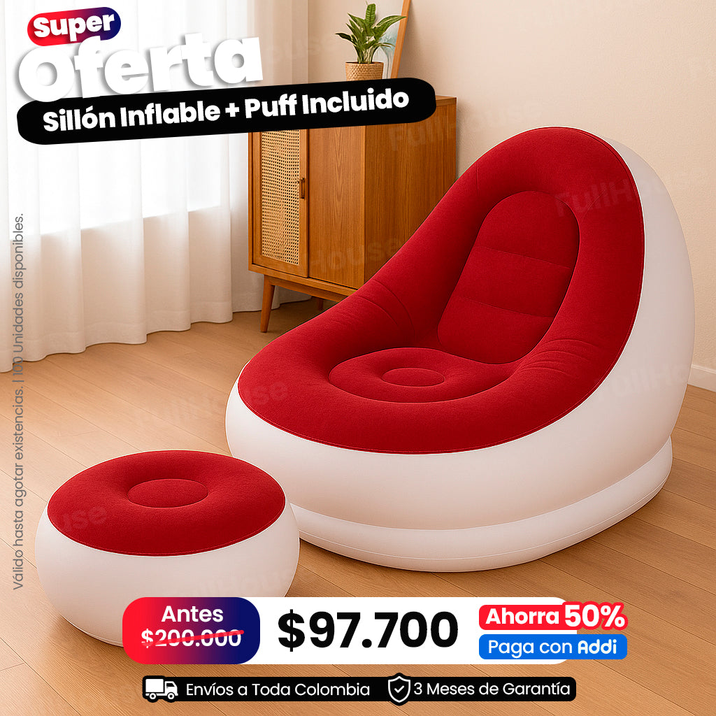 Sillón Inflable + Puff Lleva Gratis Bomba de Inflado Fácil